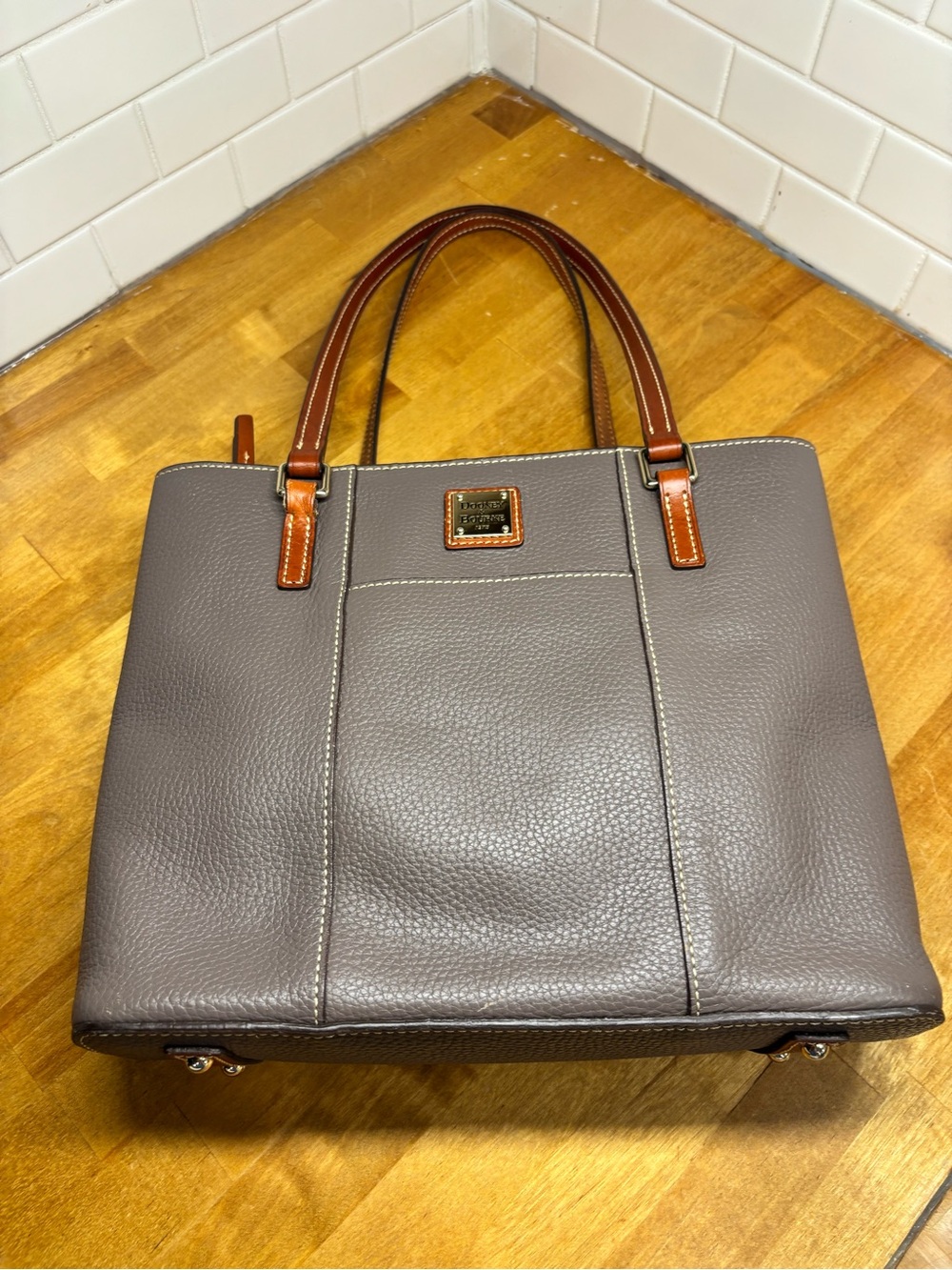Dooney & Bourke Small Lexington Pebble Grain Leather Tote Gray Tan